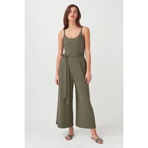 Cuyana Olive Green V Back Jumpsuit Tie Waist Pima Cotton Sleeveless Womens XS